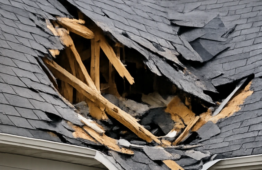 Roofs Fail Calvert County MD after heavy storm and wind damage on residential home