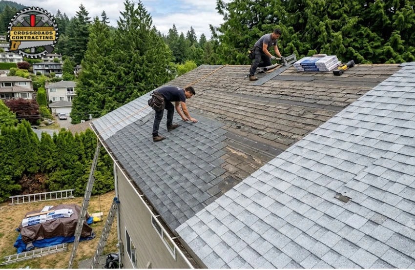 Comparison of Roof Overlay & Full Replacement north Vancouver options on an aging roof
