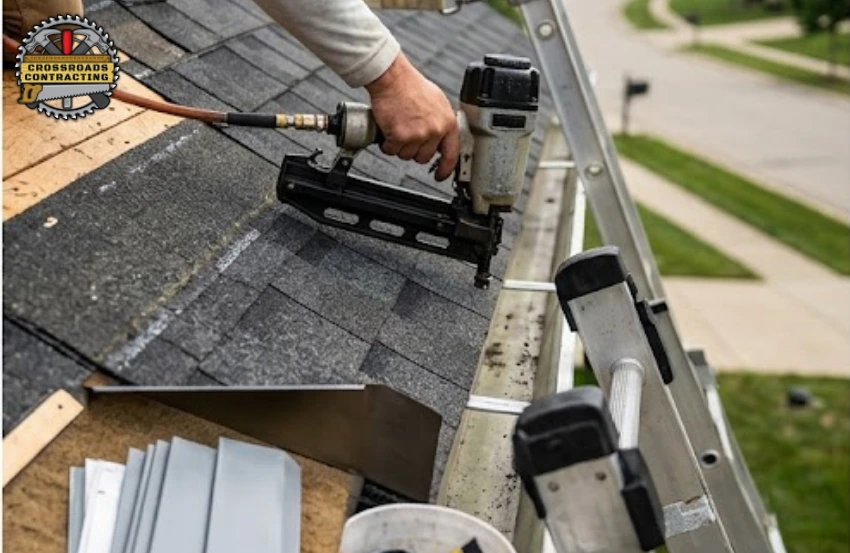 Roofing contractor inspecting storm-related roofing problems handled by roofing contractors Maryland in Chesapeake Beach, MD