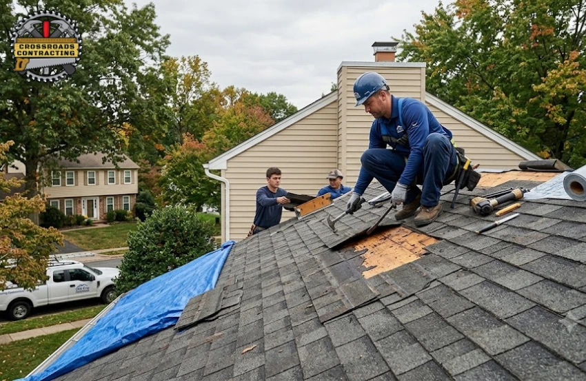 Roofing contractor inspecting roof leaks and damaged shingles as part of Roofing Problems Handled by Roofing Contractors Maryland