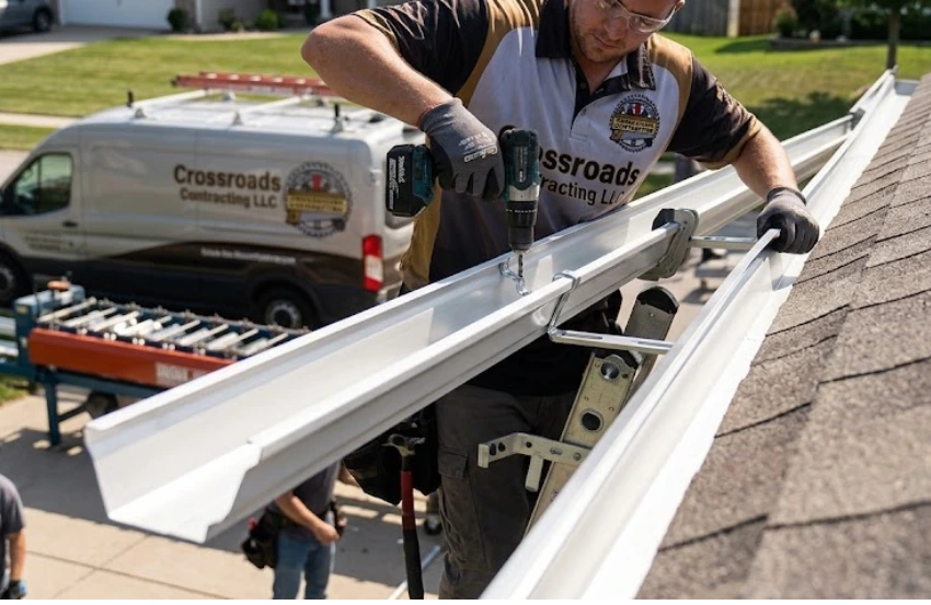 6 Inch Gutter Service Taneytown MD installed on a residential home by Crossroads Contracting LLC.
