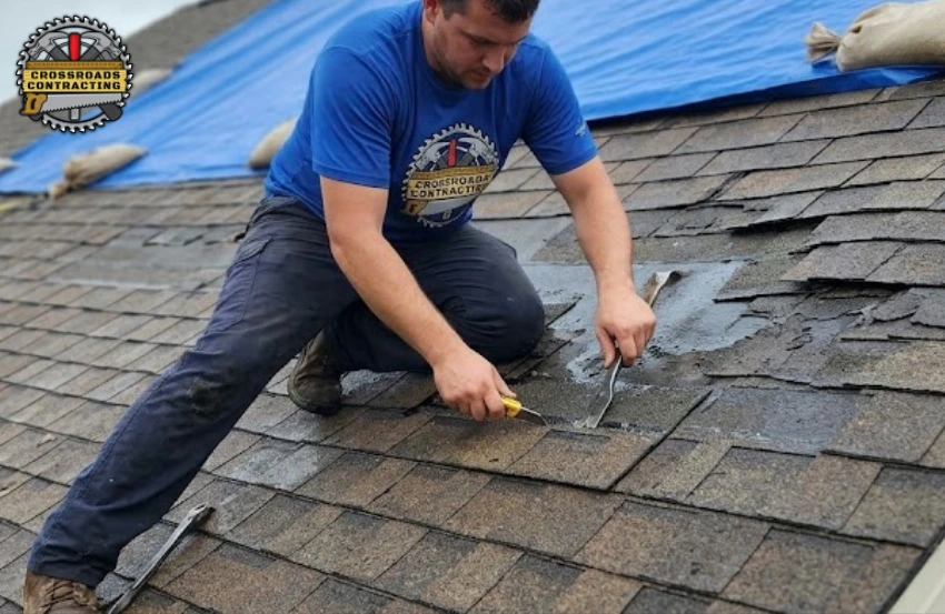 Emergency Roof Repair Frederick MD after severe storm damage with missing shingles and roof leaks.