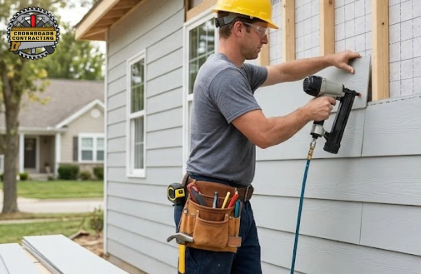 Professional Siding Contractor Dunkirk MD installing durable fiber cement siding on a residential home.